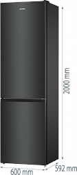 G400  Отдельностоящий  двухкамерный холодильник,  200&nbsp;x&nbsp;60&nbsp;x&nbsp;59.2 см,  Черный