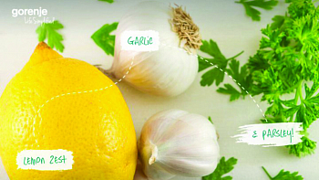 Продукты: лимон, чеснок, петрушка